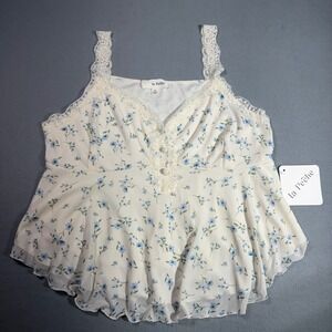 La Peche Floral Cami Women XL White Blue Cottagecore